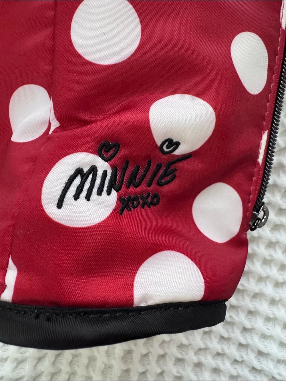Disney Lug Red Minnie Mouse Polka Dot Crossbody Phone Pouch with Black Strap